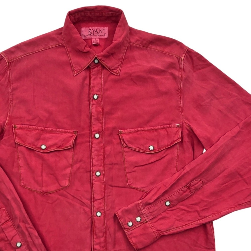 Ryan‎ Michael Western Silk Blend Pearl Snap Long Sleeve Shirt Red Mens Small